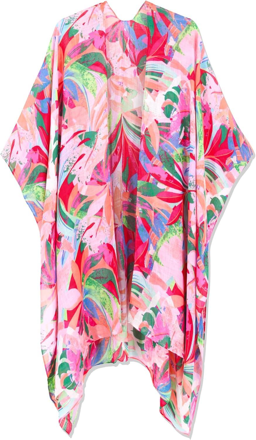 imageMoss Rose Womens Beach Cover up Swimsuit Kimono with Bohemian Floral Print Loose Casual Resort WearB Multicolor 5