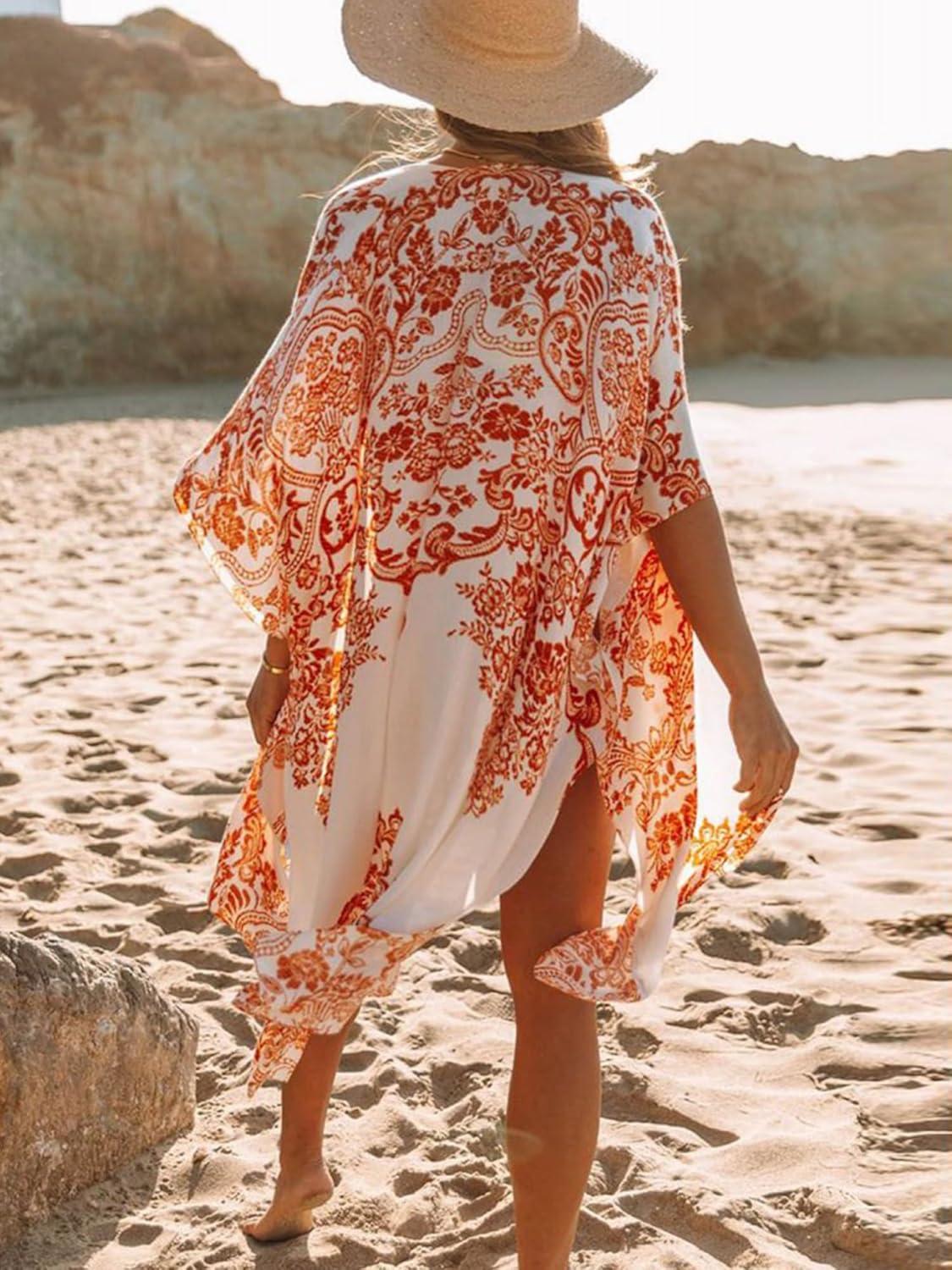 imageMoss Rose Womens Beach Cover up Swimsuit Kimono with Bohemian Floral Print Loose Casual Resort WearB Multicolor 7