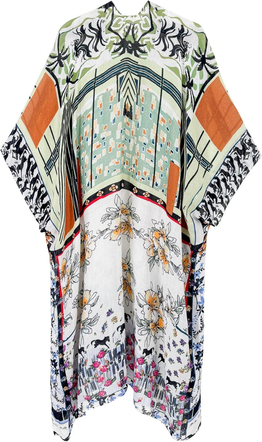 imageMoss Rose Womens Beach Cover up Swimsuit Kimono with Bohemian Floral Print Loose Casual Resort WearB Multicolored