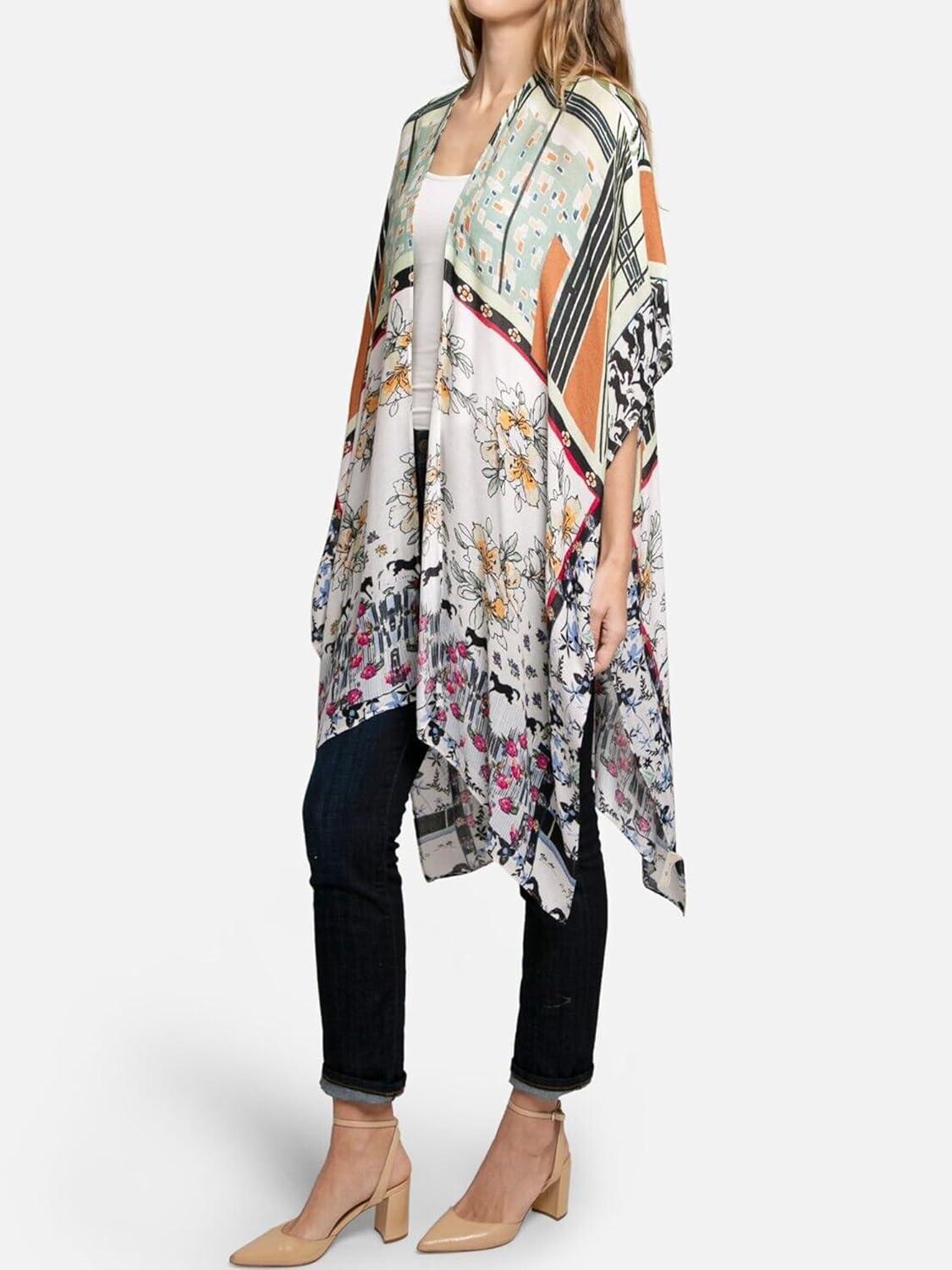 imageMoss Rose Womens Beach Cover up Swimsuit Kimono with Bohemian Floral Print Loose Casual Resort WearB Multicolored