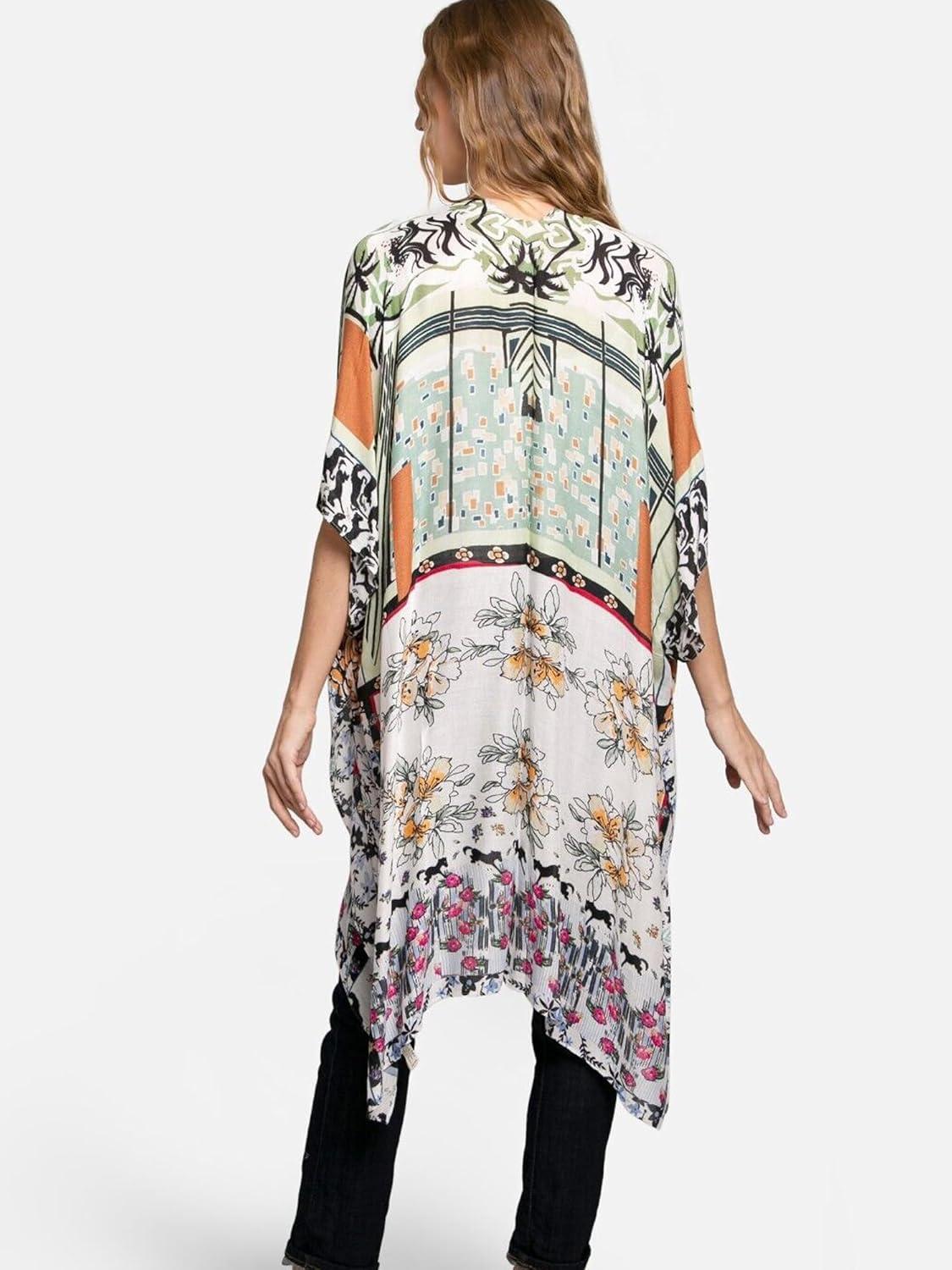 imageMoss Rose Womens Beach Cover up Swimsuit Kimono with Bohemian Floral Print Loose Casual Resort WearB Multicolored