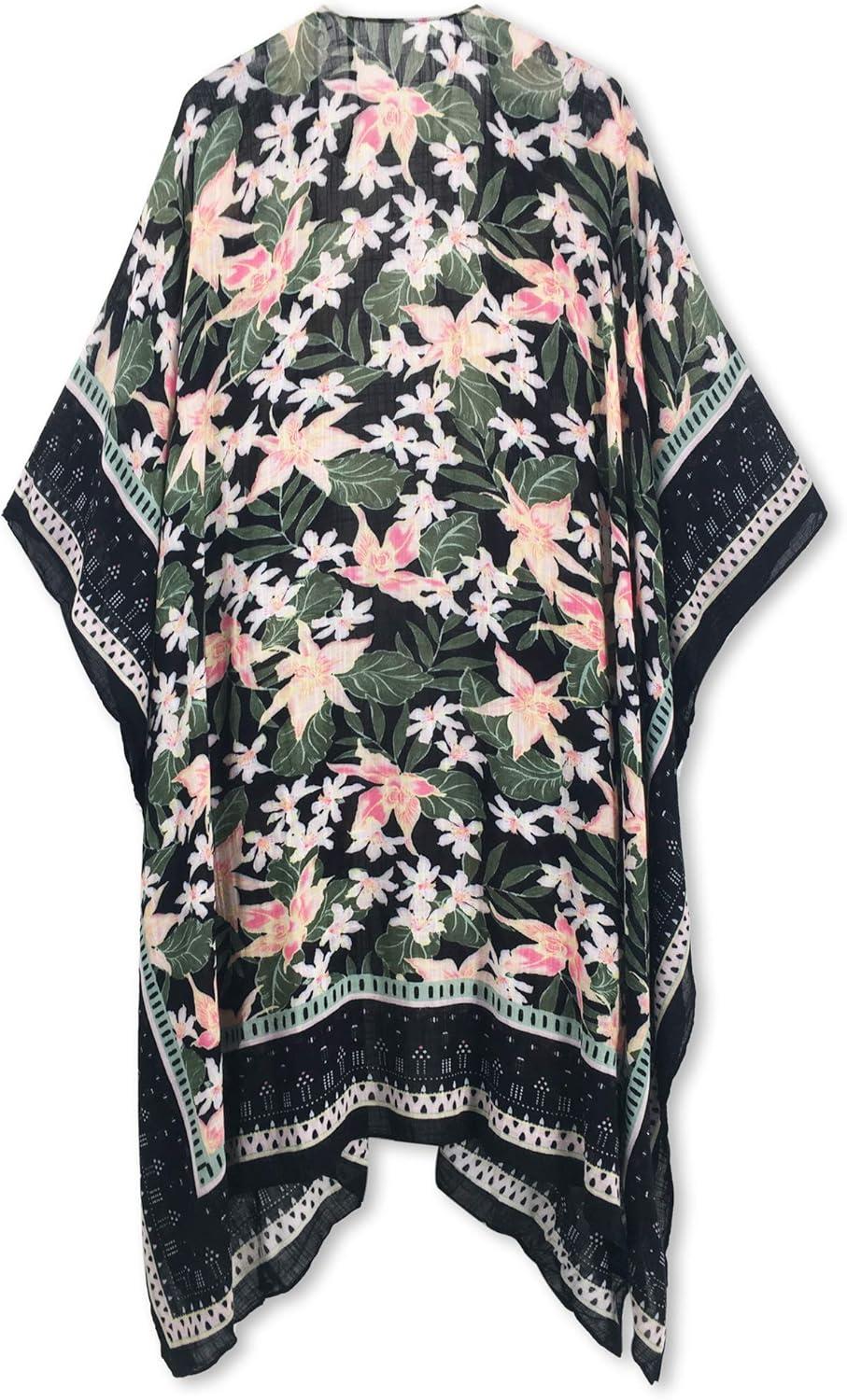 imageMoss Rose Womens Beach Cover up Swimsuit Kimono with Bohemian Floral Print Loose Casual Resort WearColor 72