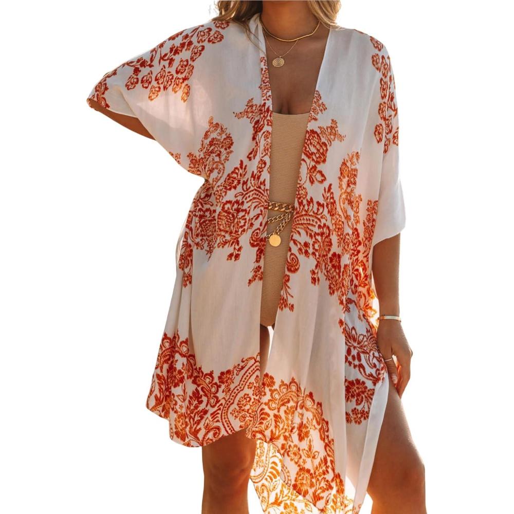 imageMoss Rose Womens Beach Cover up Swimsuit Kimono with Bohemian Floral Print Loose Casual Resort WearB Multicolor 7