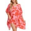 imageMoss Rose Beach Kaftan Dresses for Women V Neck Summer Swimsuit Cover up Beach Vacation ClothingAred