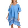 imageMoss Rose Beach Kaftan Dresses for Women V Neck Summer Swimsuit Cover up Beach Vacation ClothingBlue