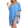 imageMoss Rose Beach Kaftan Dresses for Women V Neck Summer Swimsuit Cover up Beach Vacation ClothingBlue
