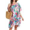 imageMoss Rose Beach Kaftan Dresses for Women V Neck Summer Swimsuit Cover up Beach Vacation ClothingPink