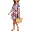 imageMoss Rose Beach Kaftan Dresses for Women V Neck Summer Swimsuit Cover up Beach Vacation ClothingPink