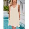 imageMoss Rose Beach Vacation Clothes for Women Sundresses Swiss Polka Dot Beach Cover Up V Neck Tank Dress with PocketsKhaki