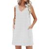 imageMoss Rose Beach Vacation Clothes for Women Sundresses Swiss Polka Dot Beach Cover Up V Neck Tank Dress with PocketsOffwhite