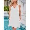 imageMoss Rose Beach Vacation Clothes for Women Sundresses Swiss Polka Dot Beach Cover Up V Neck Tank Dress with PocketsOffwhite