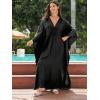 imageMoss Rose Caftan Coverup Dresses for Women V Neck Summer Swimsuit Kaftan Plus Size Maxi Beach Vacation ClothesAblack