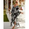 imageMoss Rose Caftan Coverup Dresses for Women V Neck Summer Swimsuit Kaftan Plus Size Maxi Beach Vacation ClothesAblack Leaf