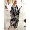 imageMoss Rose Caftan Coverup Dresses for Women V Neck Summer Swimsuit Kaftan Plus Size Maxi Beach Vacation ClothesAblack Leaf