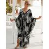 imageMoss Rose Caftan Coverup Dresses for Women V Neck Summer Swimsuit Kaftan Plus Size Maxi Beach Vacation ClothesAblack Leaf