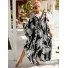 imageMoss Rose Caftan Coverup Dresses for Women V Neck Summer Swimsuit Kaftan Plus Size Maxi Beach Vacation ClothesAblack Leaf