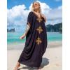 imageMoss Rose Caftan Coverup Dresses for Women V Neck Summer Swimsuit Kaftan Plus Size Maxi Beach Vacation ClothesBablack