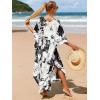 imageMoss Rose Caftan Coverup Dresses for Women V Neck Summer Swimsuit Kaftan Plus Size Maxi Beach Vacation ClothesBblack