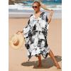 imageMoss Rose Caftan Coverup Dresses for Women V Neck Summer Swimsuit Kaftan Plus Size Maxi Beach Vacation ClothesBblack