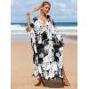 imageMoss Rose Caftan Coverup Dresses for Women V Neck Summer Swimsuit Kaftan Plus Size Maxi Beach Vacation ClothesBblack