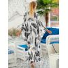 imageMoss Rose Caftan Coverup Dresses for Women V Neck Summer Swimsuit Kaftan Plus Size Maxi Beach Vacation ClothesBblack Leaf