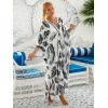 imageMoss Rose Caftan Coverup Dresses for Women V Neck Summer Swimsuit Kaftan Plus Size Maxi Beach Vacation ClothesBblack Leaf