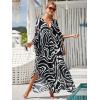 imageMoss Rose Caftan Coverup Dresses for Women V Neck Summer Swimsuit Kaftan Plus Size Maxi Beach Vacation ClothesBblack White