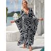 imageMoss Rose Caftan Coverup Dresses for Women V Neck Summer Swimsuit Kaftan Plus Size Maxi Beach Vacation ClothesBblack White