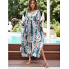 imageMoss Rose Caftan Coverup Dresses for Women V Neck Summer Swimsuit Kaftan Plus Size Maxi Beach Vacation ClothesBblue Brown