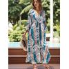 imageMoss Rose Caftan Coverup Dresses for Women V Neck Summer Swimsuit Kaftan Plus Size Maxi Beach Vacation ClothesBblue Brown