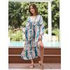 imageMoss Rose Caftan Coverup Dresses for Women V Neck Summer Swimsuit Kaftan Plus Size Maxi Beach Vacation ClothesBblue Brown