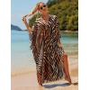 imageMoss Rose Caftan Coverup Dresses for Women V Neck Summer Swimsuit Kaftan Plus Size Maxi Beach Vacation ClothesBbrown Zebra