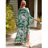 imageMoss Rose Caftan Coverup Dresses for Women V Neck Summer Swimsuit Kaftan Plus Size Maxi Beach Vacation ClothesBgreen