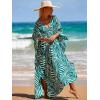 imageMoss Rose Caftan Coverup Dresses for Women V Neck Summer Swimsuit Kaftan Plus Size Maxi Beach Vacation ClothesBgreen Zebra