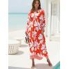 imageMoss Rose Caftan Coverup Dresses for Women V Neck Summer Swimsuit Kaftan Plus Size Maxi Beach Vacation ClothesBorange White