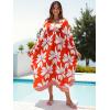 imageMoss Rose Caftan Coverup Dresses for Women V Neck Summer Swimsuit Kaftan Plus Size Maxi Beach Vacation ClothesBorange White
