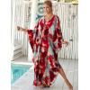 imageMoss Rose Caftan Coverup Dresses for Women V Neck Summer Swimsuit Kaftan Plus Size Maxi Beach Vacation ClothesBred