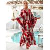 imageMoss Rose Caftan Coverup Dresses for Women V Neck Summer Swimsuit Kaftan Plus Size Maxi Beach Vacation ClothesBred