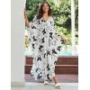 imageMoss Rose Caftan Coverup Dresses for Women V Neck Summer Swimsuit Kaftan Plus Size Maxi Beach Vacation ClothesBwhite Black Butterflies