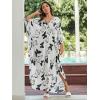 imageMoss Rose Caftan Coverup Dresses for Women V Neck Summer Swimsuit Kaftan Plus Size Maxi Beach Vacation ClothesBwhite Black Butterflies