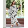 imageMoss Rose Caftan Coverup Dresses for Women V Neck Summer Swimsuit Kaftan Plus Size Maxi Beach Vacation ClothesBwhite Black Butterflies