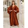 imageMoss Rose Caftan Coverup Dresses for Women V Neck Summer Swimsuit Kaftan Plus Size Maxi Beach Vacation ClothesCbrown