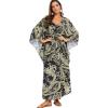 imageMoss Rose Kaftan Dresses for Women V Neck Summer Swimsuit Cover up Caftan Maxi Beach DressesAblack Green