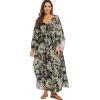 imageMoss Rose Kaftan Dresses for Women V Neck Summer Swimsuit Cover up Caftan Maxi Beach DressesAblack Green
