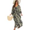 imageMoss Rose Kaftan Dresses for Women V Neck Summer Swimsuit Cover up Caftan Maxi Beach DressesAblack Green