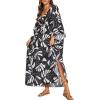 imageMoss Rose Kaftan Dresses for Women V Neck Summer Swimsuit Cover up Caftan Maxi Beach DressesAblack White