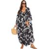 imageMoss Rose Kaftan Dresses for Women V Neck Summer Swimsuit Cover up Caftan Maxi Beach DressesAblack White