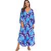 imageMoss Rose Kaftan Dresses for Women V Neck Summer Swimsuit Cover up Caftan Maxi Beach DressesAblue