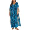 imageMoss Rose Kaftan Dresses for Women V Neck Summer Swimsuit Cover up Caftan Maxi Beach DressesAdeep Blue