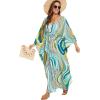 imageMoss Rose Kaftan Dresses for Women V Neck Summer Swimsuit Cover up Caftan Maxi Beach DressesAgreen Print